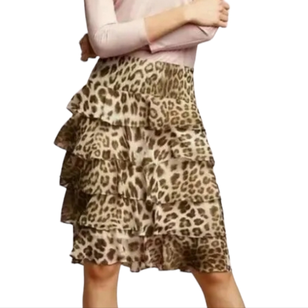 TALBOTS 10P CHEETAH TIERED RUFFLED GEORGETTE SKIRT